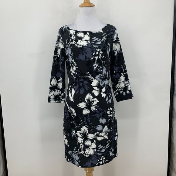 Boohoo Mini Dress Womens 8 Floral Print 3/4 Sleeves Pullover Stretch Boat Neck - Picture 2 of 13